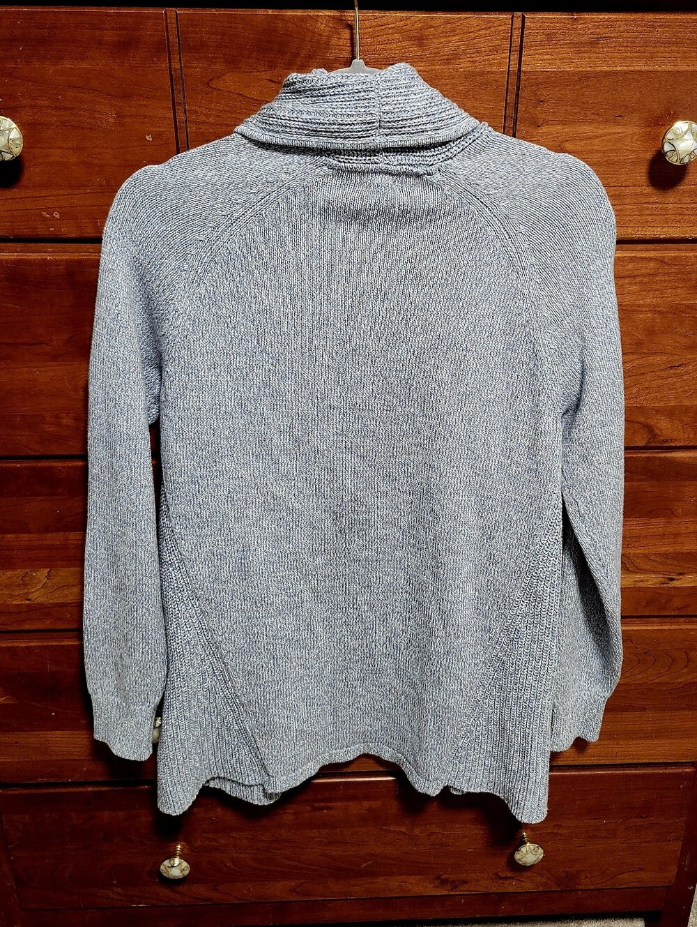 NWT  L.L.Bean Cardigan Sweater Womens L Heathered Blue 100%  Cotton Open Front - Picture 2 of 8